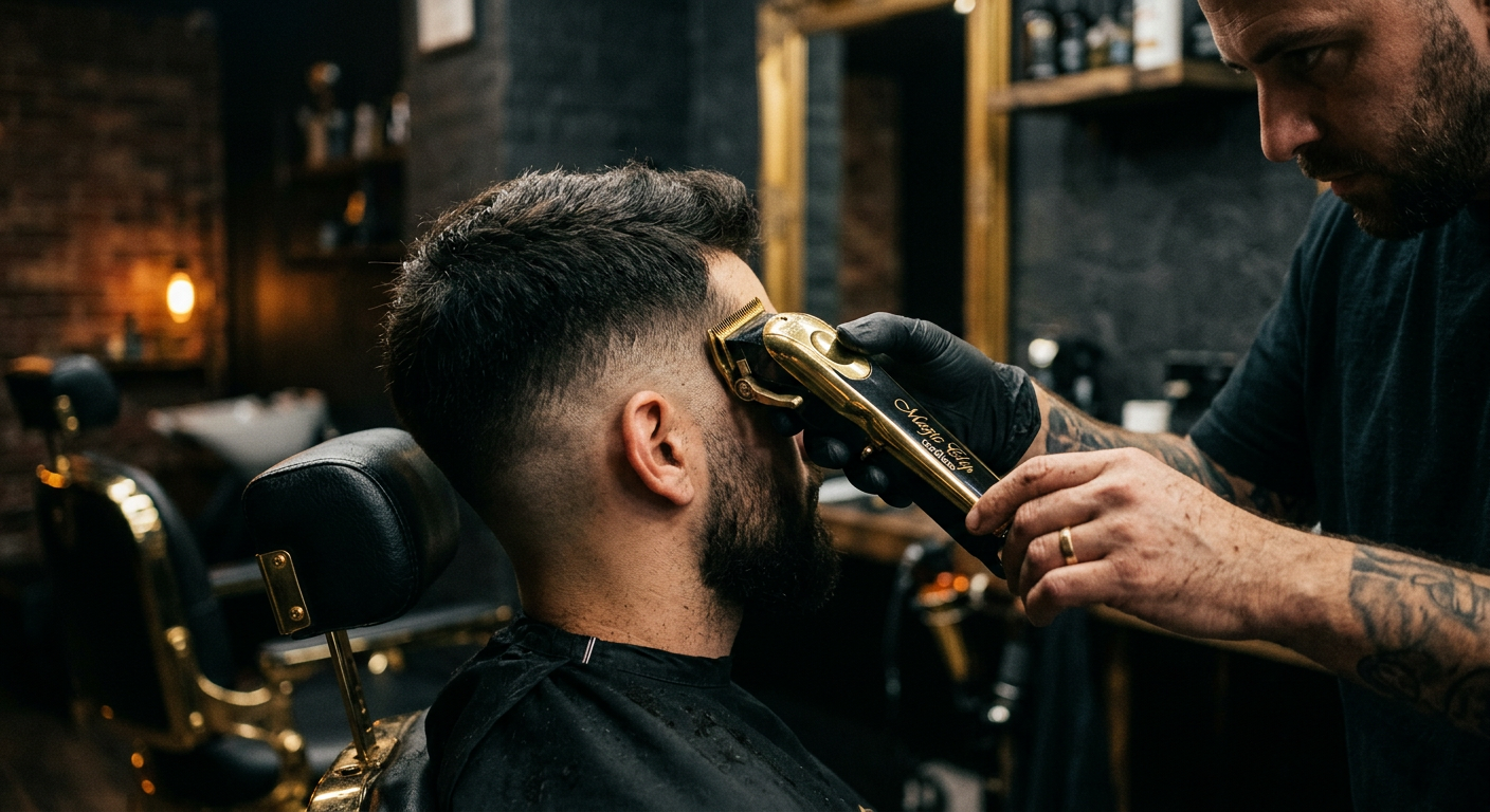 Trabajo de barbería con máquina